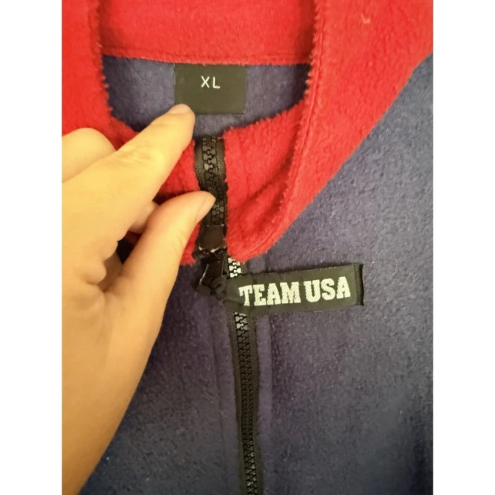 USA Olympics Fleece Jacket Mens Large XL Navy Blue Full Zip USA Made Embroidered